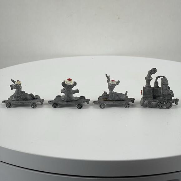 Rare Vintage 70s MSR 4pc Miniature Pewter Christmas FREEDOM TRAIN -Bear Unicorn - Picture 7 of 10